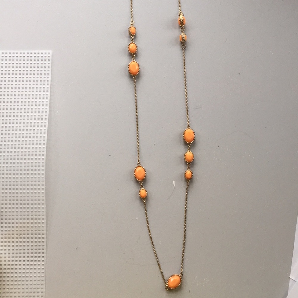 Long Gold Necklace with Orange Stones